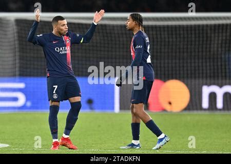 Bradley BARCOLA of PSG celebrates his goal during the UEFA Champions ...