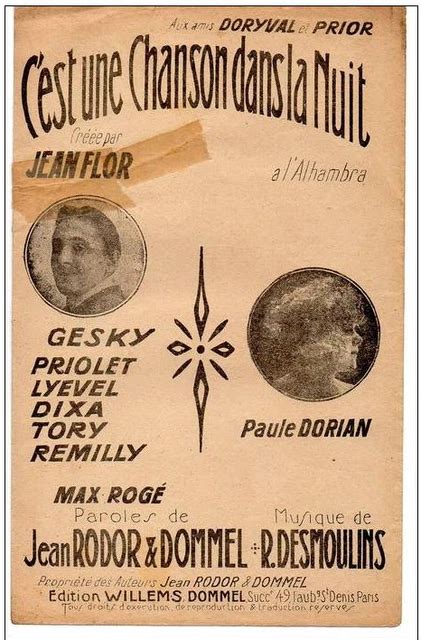 PARTITION - C'EST une chanson dans la nuit, Jean Flor, J. rodor ...