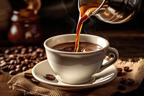 Pouring Coffee To Coffee Cup, Espresso or Coffee from Jezve. AI ...