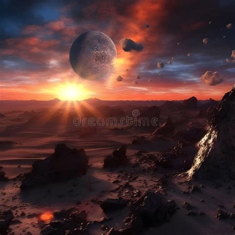 Generative AI Illustrations, Asteroids Flying in Space Fall on Planet ...