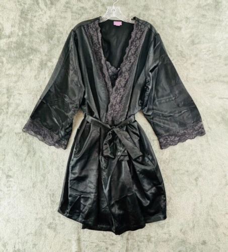 Amoureuse Matching Peignoir Set Womens 18/20 Black Short Chemise ...