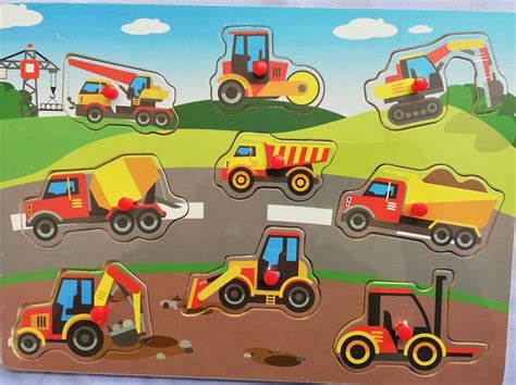 Bulky - Construction vehicles knob puzzle (9pc) - Play2Learn