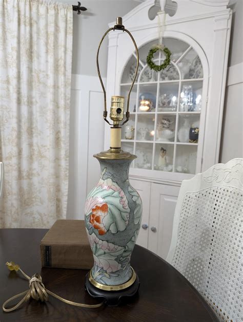 Hand Painted Floral Chinoiserie Style Porcelain Lamp With Wood Base - Etsy