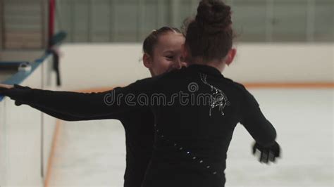 Two Little Girls Figure Skaters Going on the Public Rink To Train Their ...