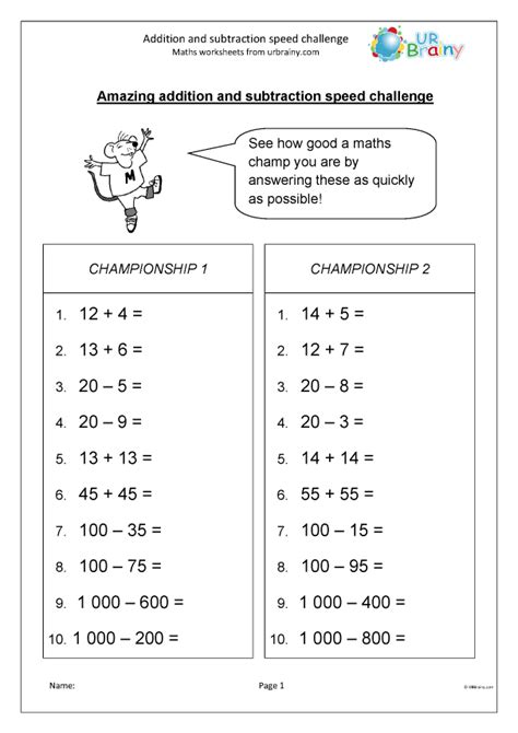 Add or subtract speed challenge - Subtraction Maths Worksheets for Year ...