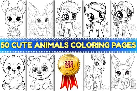 50 Cute Little Animals Coloring Pages V1 Graphic by Pro Aurora Designs ...