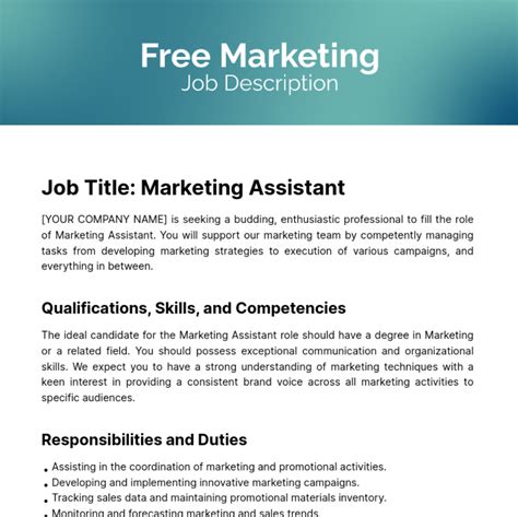 Free Marketing Job Description Template to Edit Online
