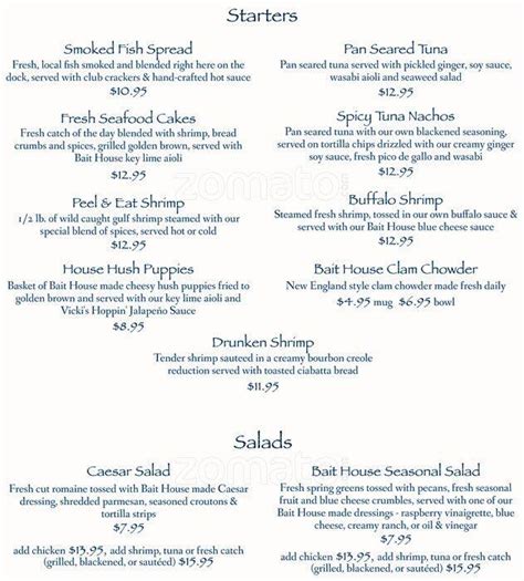 Menu at Bait House pub & bar, Clearwater