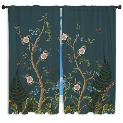 Chinoiserie Window Curtains Flowers and Butterflies Curtains - Etsy