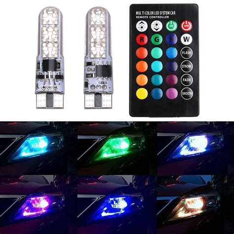 T10 RGB 6 SMD LED Car/ Bike Parking Lights Bulb with Remote Control 13 ...