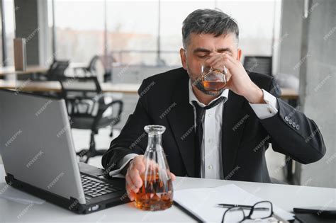 Ancien Employé Masculin Buvant De L'alcool Sur Le Lieu De Travail ...