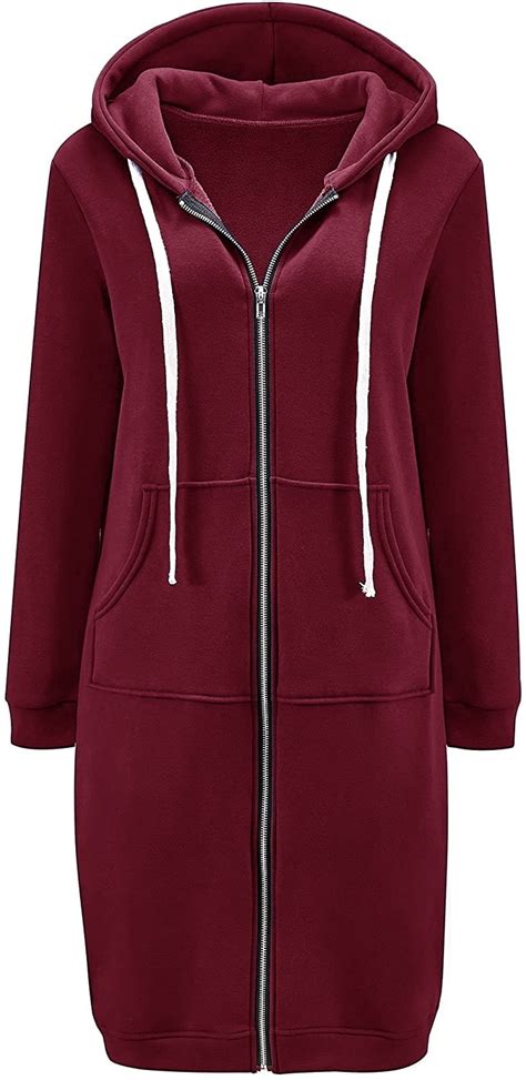 Haute Edition Women's Tunic Long Length Full Zip Hooded Sweatshirt ...