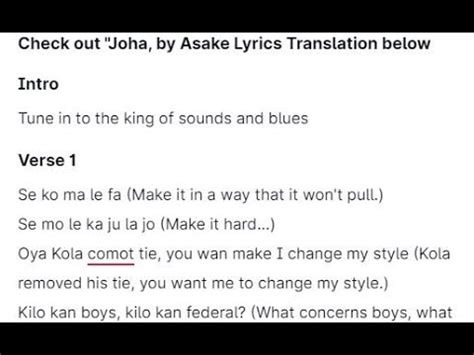 (+Lyrics + Translation) “Joha,” Lyrics Meaning and Lyrics Translation by Asake