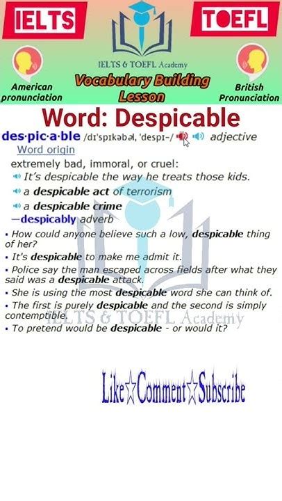 Despicable meaning and examples + American and British pronunciations ...