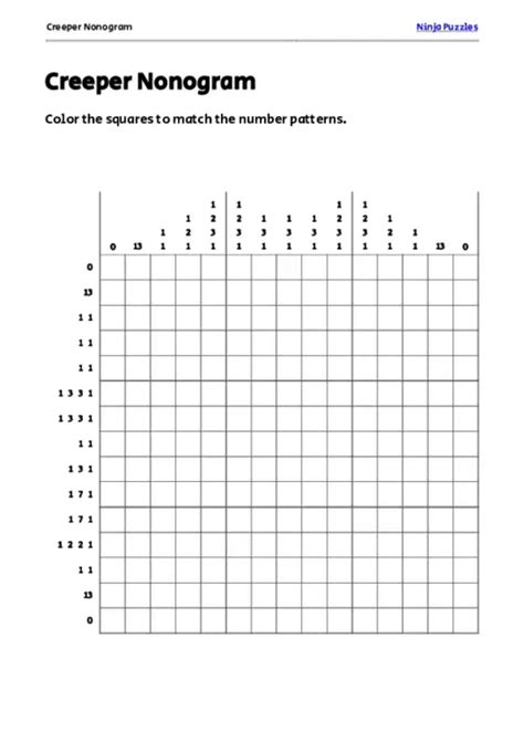 Creeper Nonogram Puzzle - Free Printable PDF