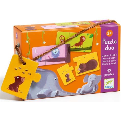 Coffret de 12 puzzles de 2 pièces pour associer les animaux à leurs petits.