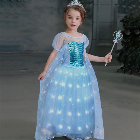 Uporpor Frozen Elsa Anna Princess LED Light Up Dress for Kids Girl Snow ...