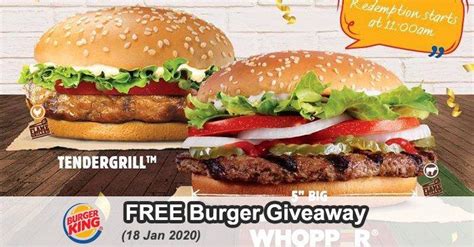 Burger King FREE Burgers Giveaway Nationwide (18 Jan 2020)