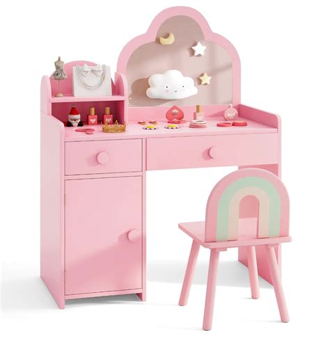 Rever Bebe 2-in-1 Kids Vanity Set w/Mirror, Princess Makeup Table