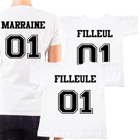 Marraine 01 et Filleule 01 au dos, Ensemble tee-shirt femme et enfant ...