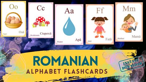 ROMANIAN Alphabet FLASHCARD With Picture, Learning ROMANIAN, Romanian ...