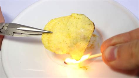 Burning Potato Chip. Fire Experiment