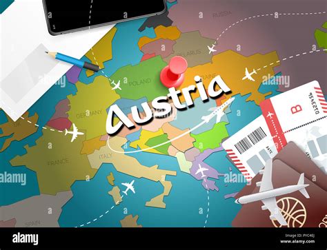 Autriche travel concept map background avec des avions, des billets ...