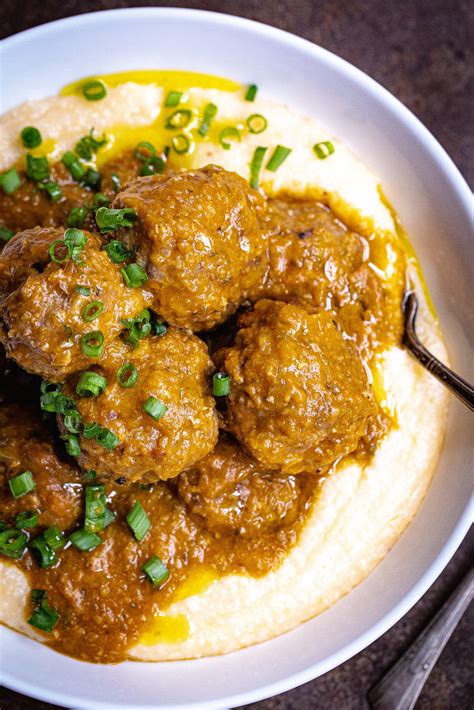 Saucy Creole Meatballs and Grits - My Kitchen Little