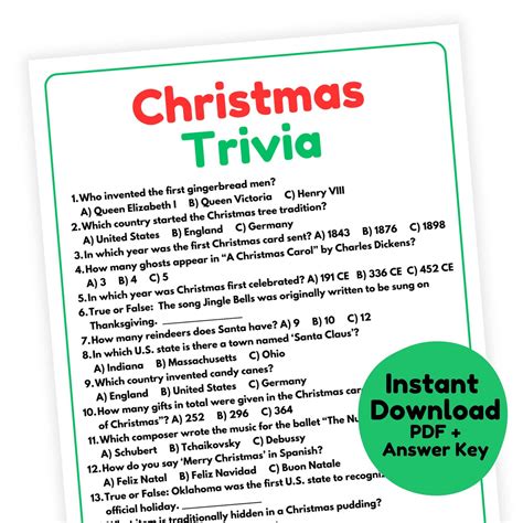 Christmas Trivia Game Christmas Game Printable Christmas Party Game for ...