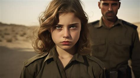 Une Petite Fille Israélienne Regarde La Caméra Tandis Que Son Père En ...