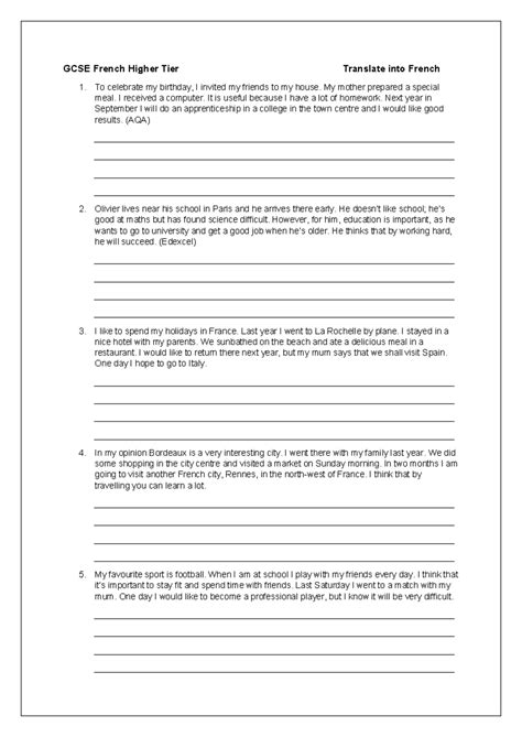 GCSE French - Sample Reading & Translation Qs (Foundation/Higher) - Studocu