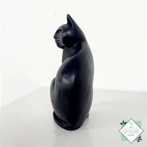 Hand Carved Wooden Cat Sculpture, Black Cat Statue, Cat Art, Cat Lover ...