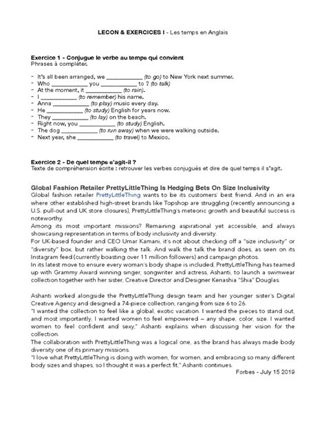 Les Temps en Anglais - Exercices | PDF