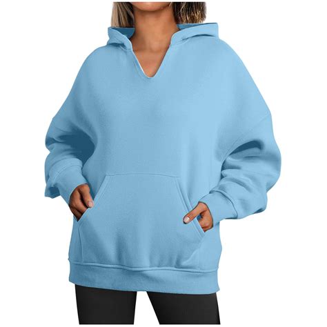 Trendy Queen Womens Oversized Hoodies Solid V-Neck Fleece Sweatshirts ...