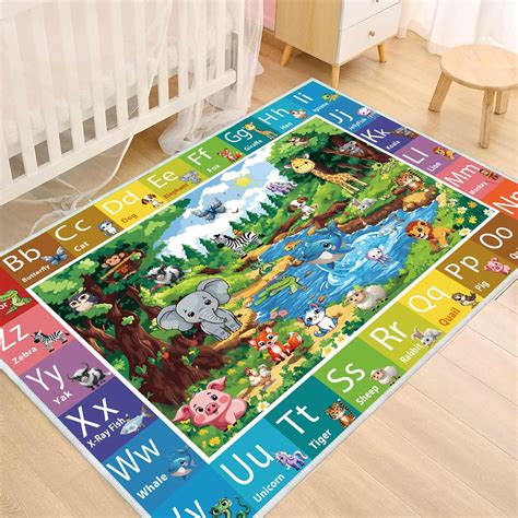 ABC Rug for Kids Room, ABC Baby Mats for Floor Toddlers, Alphabet Play Mat Elementary Preschool Kid's Rugs with Animal Illustrations - (59X39.4 Inches)