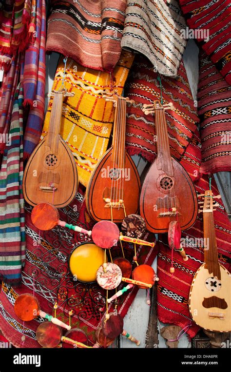 Marrakesh Morocco Musical instrument shop guitar drum Stock Photo - Alamy