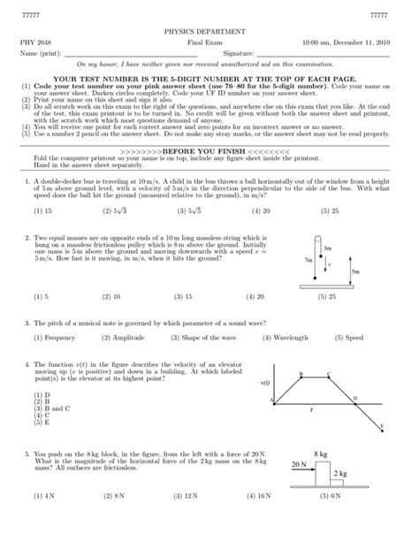 PHY 2048 Physics Final Exam - Mechanics, Waves, Gravity