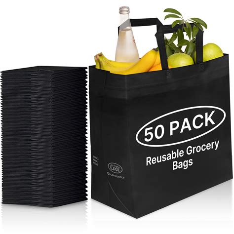 Simply Cool 50 Pack Black Reusable Eco-Friendly Large Grocery Shopping ...