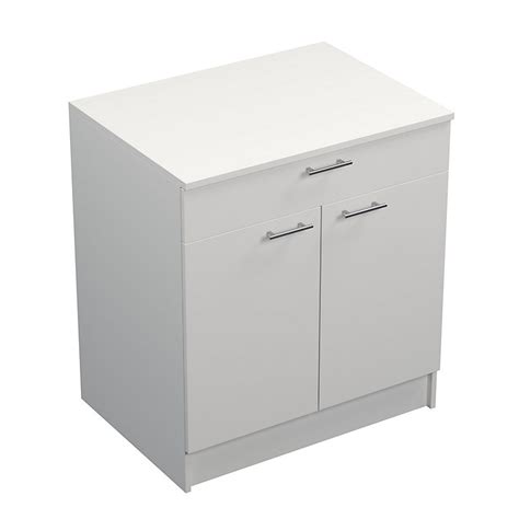 Meuble bas de cuisine Primalight 2 portes et 1 tiroir L. 80 cm blanc ...