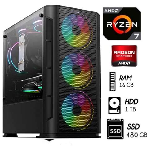 Computadora Pc Gamer Ryzen 7-5700G Ram 16GB DISCO 1TB+SSD 480GB CASE ...
