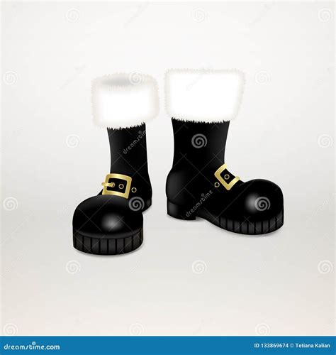 A Pair of Santa Claus Christmas Black High Boots . Realistic Vector ...