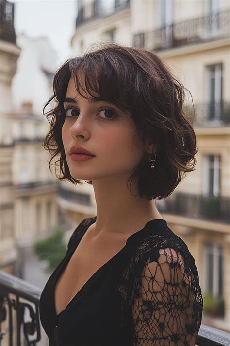 Elegant Textured French Bob with Side-Swept Bangs on Dark Hair