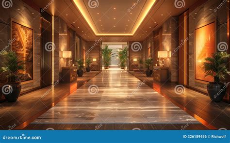 Luxury Hotel Lobby with Elegant Decor and Ambient Lighting, Creating ...