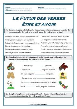 Le futur des verbes être et avoir Worksheet with Solutions | TPT