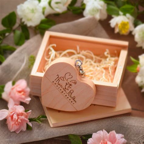 Custom Engraved Wooden Heart USB Drive in Box – Ideal for Weddings ...