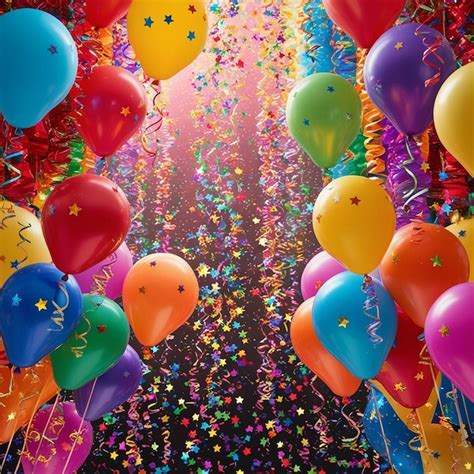 Celebration in Color A Burst of Joyful Balloons and Confetti | Premium ...