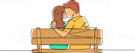 Célibataire un ligne dessin couple sucré embrasser séance sur banc dans ...