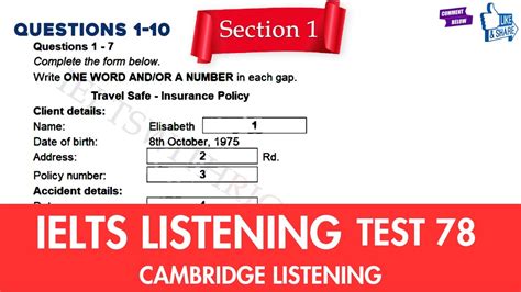 Practice IELTS Listening | Test 78 (Travel Safe - Insurance ...
