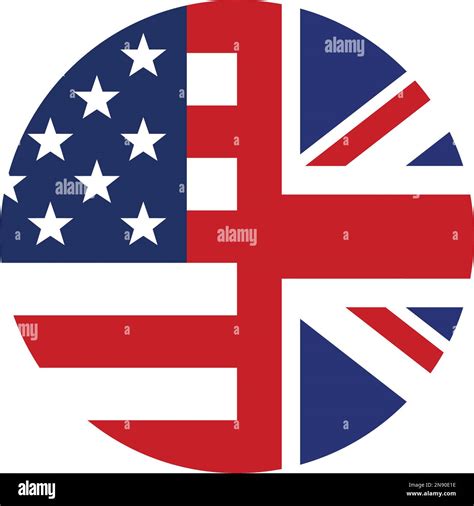 USA and UK flags combined english language icon circle vector isolated ...