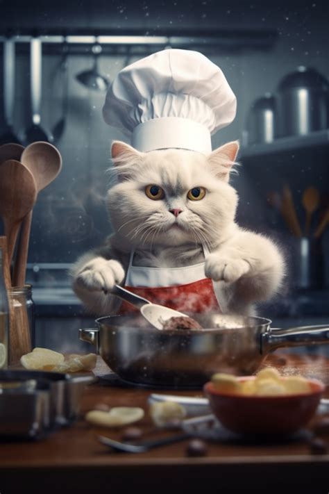 Realistic cat chef pin: A charming depiction of a feline chef in action ...